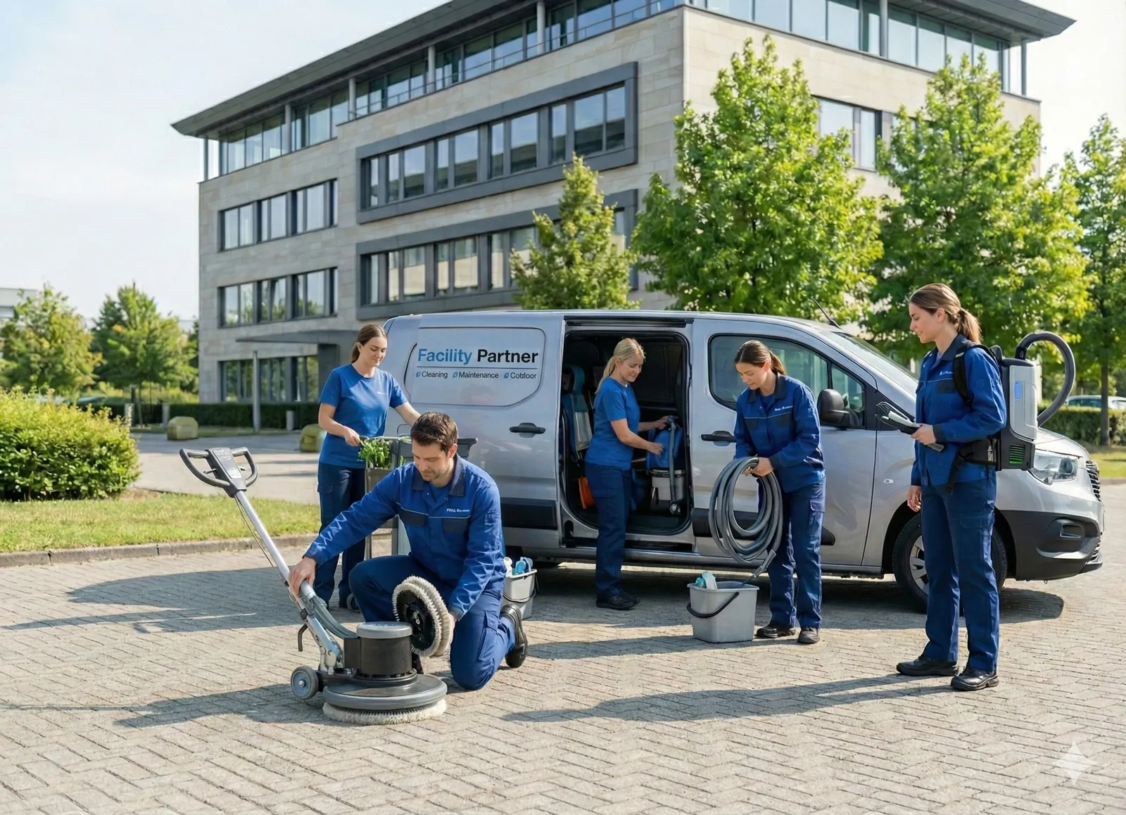 Équipe Facility Partner avec son matériel professionnel